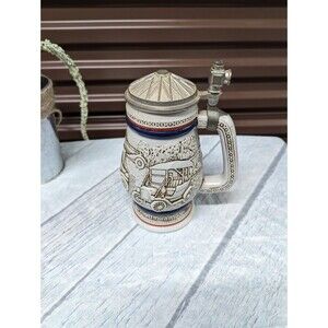 Vintage AVON 1979 Handcarved Ceramic Beer Mug STEIN With Lid Classic Cars Brazil